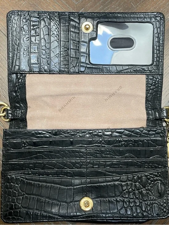 Brahmin Black Croc Embossed Leather Crossbody Wallet Clutch Tassel - Picture 8 of 14